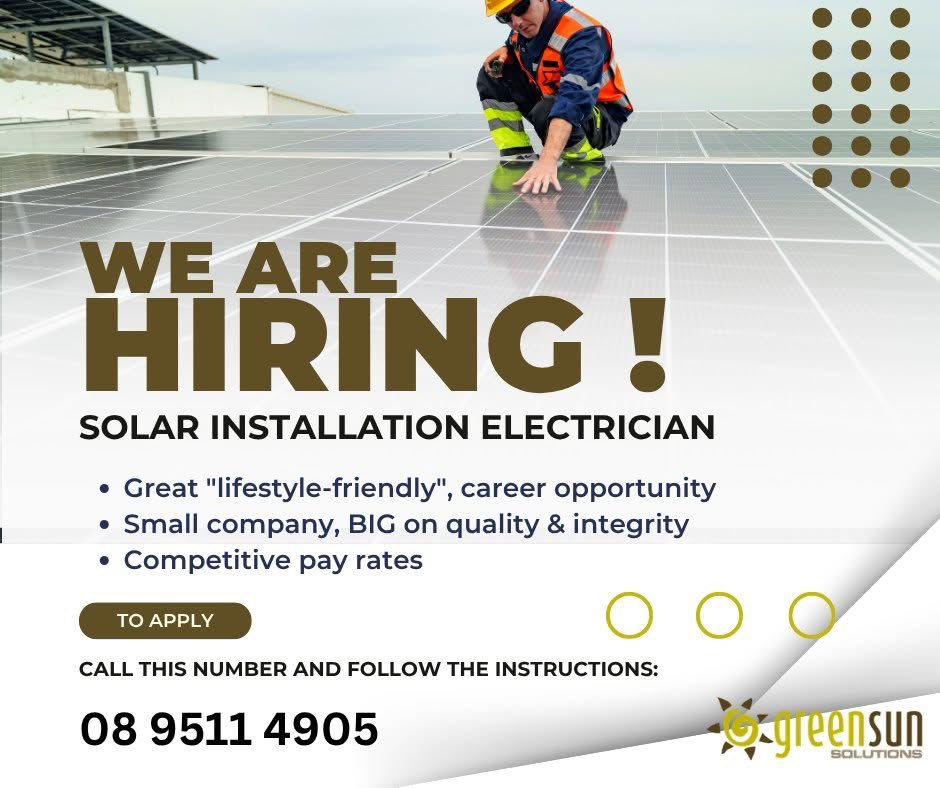 Green Sun Solutions — We are hiring a Solar Installation Electrician
