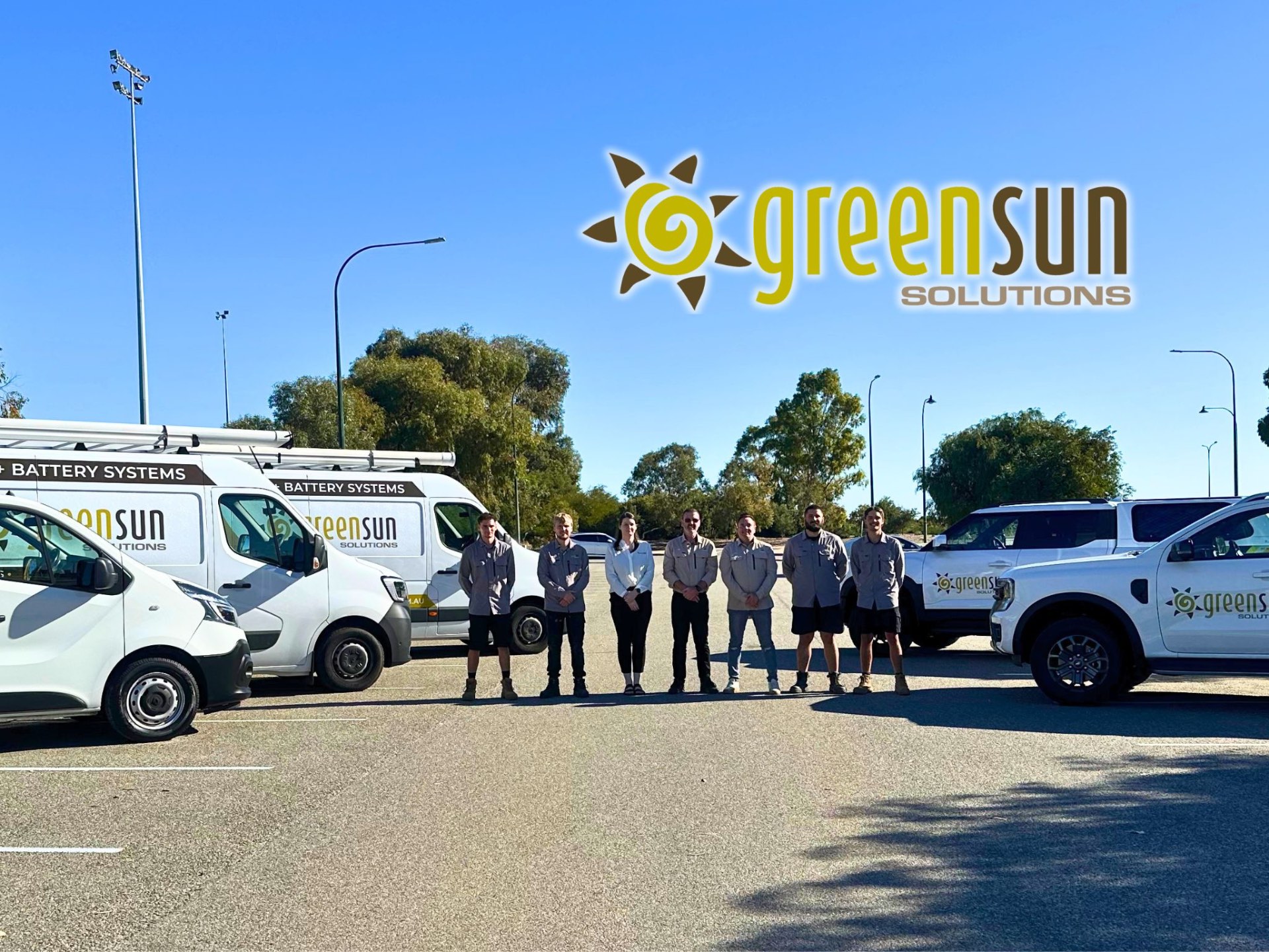 Green Sun Solutions vehicle fleet outside the warehouse